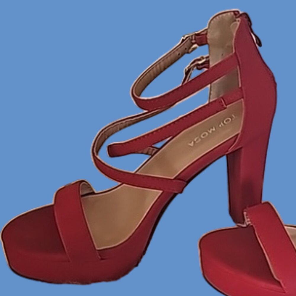 Top Moda high heels shoes back zipper ankle strap platform Size 7.5